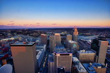 Fototapete Rund Aerial view of the downtown Cincinnati skyline along the Ohio riverfront © aceshot