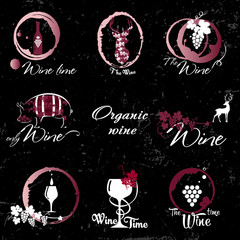 Fototapeta na wymiar Organic wine logo. Set of badges and labels elements for wine Quality logos in vector for wine industry.