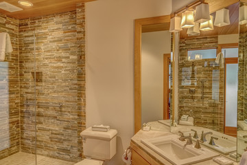 Modern bathroom with stone accents