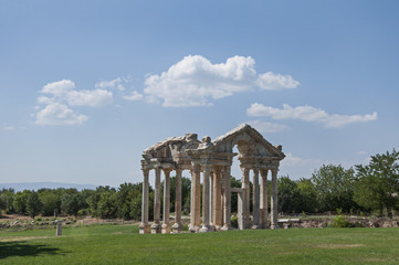 Fototapeta na wymiar Tetrapylon of Aphrodisias ancient city in Aydin Province