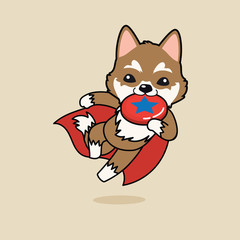 Cute cartoon character design Siberian Husky dog , super dog, playing Frisbee or flying plastic disc