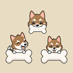 Close up head shot , set of Cute cartoon character design Siberian Husky dog ,bit white bone.
