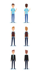group of youngs men poses styles vector illustration design