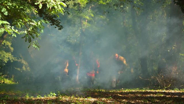 Dacian warriors attack from the mist, slow motion
