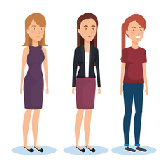 Obraz premium group of young women poses and styles vector illustration design