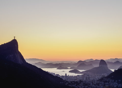 Cityscape from Vista Chinesa at dawn, Rio de Janeiro, Brazil
