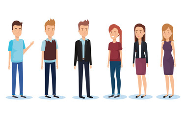 Obraz premium group of young people poses and styles vector illustration design