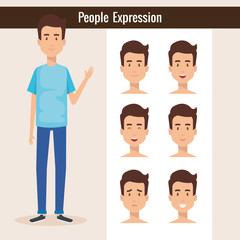 young man with set expression vector illustration design