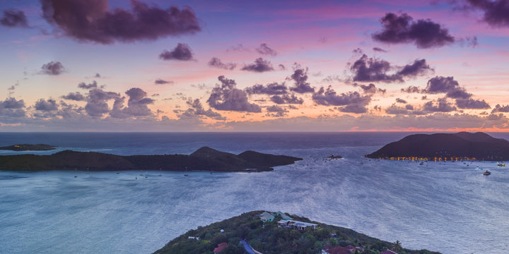 British Virgin Islands, Virgin Gorda, North Sound of North Sound from Fanny Hill, dawn
