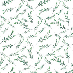Seamless pattern with green leaves on white background