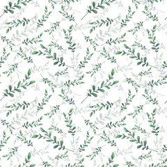 Seamless pattern with green leaves on white background