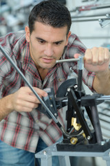 bicycle service mechanic serviceman working