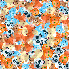 Animal vector pattern seamless background illustration. Cute cartoon texture, textile fabric print, wrapping paper, book cover, baby clothes, pajama, for kids, children. Fox,cat,dog,panda,bear,racoon