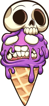 Zombie ice cream with skull. Vector clip art illustration with simple gradients. All in a single layer.