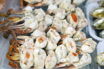 Steamed crabs and crab's spawn with seafood spicy sauce, Thai seafood