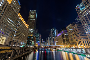 Chicago downtown  illuminated view by the river