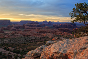 A beautiful sunrise over a canyon floor in New Mexico.