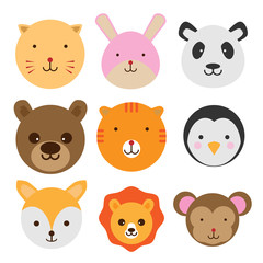 Animals Faces Vector Set