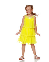 Little girl is jumping.