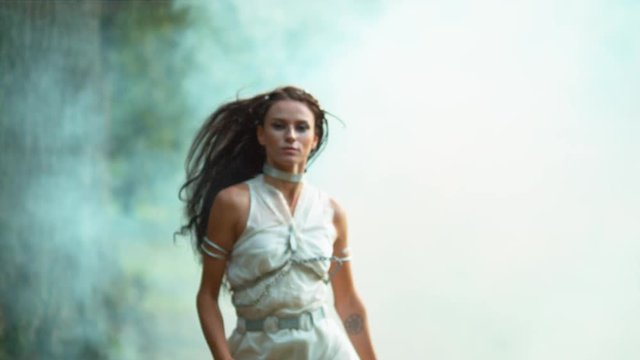 Running through the mist, slow motion