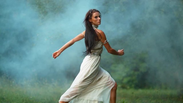 Woman running, slow motion