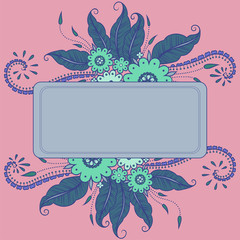 greeting card with flowers. Mandy style. Retro style. Pink background