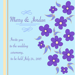 wedding card with simple purple flowers