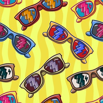 vintage retro colorful style sunglasses seamless pattern for background