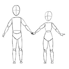 Two characters holding hands base sketch