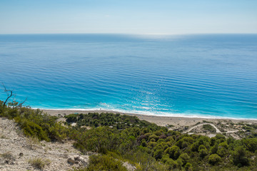 Seascape of Blue Waters of Gialos Beach, Lefkada, Ionian Islands, Greece
