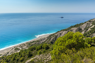 Fototapeta premium Seascape of Blue Waters of Gialos Beach, Lefkada, Ionian Islands, Greece
