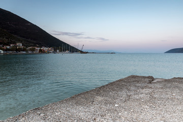 Amazing sunset on the beach of village of Vasiliki, Lefkada, Ionian Islands, Greece