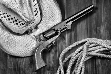 Old Cowboy Gun in black and white.