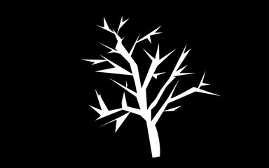 white mesquite tree silhouette on black background