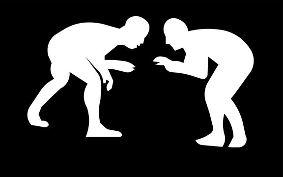 white wrestling silhouette clip art on black background
