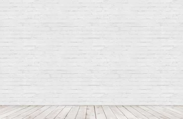 Poster Mur white brick wall with wood floor room