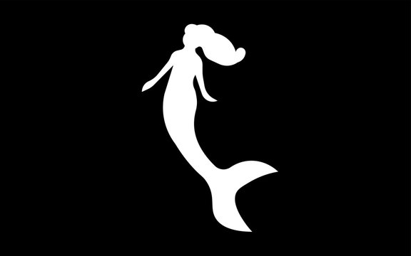 white mermaid silhouette clip art on black background