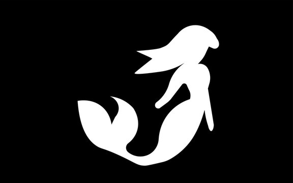 white mermaid silhouette clip art on black background
