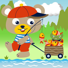 Fun fishing cartoon with cute animals