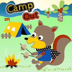 Camp out cartoon with little animal