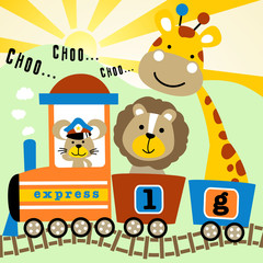 Obraz na płótnie Canvas Fun trip on coal train with funny animals cartoon