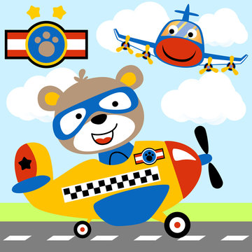 Fun flight with cute pilot cartoon