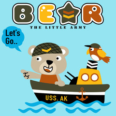 Little bear cartoon on gunboat