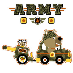 Funny animals on armored vehicle cartoon