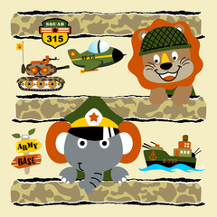 funny soldiers cartoon with military equipment