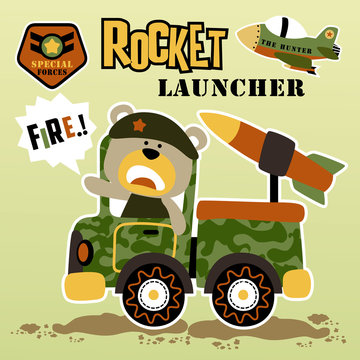 Rocket launcher truck with little army cartoon