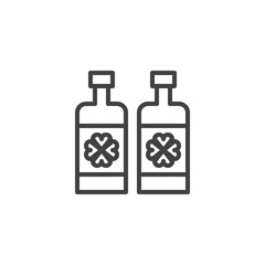 Beer bottle with clover outline icon. linear style sign for mobile concept and web design. Irish beer bottle simple line vector icon. St. Patrick's day symbol, logo illustration.