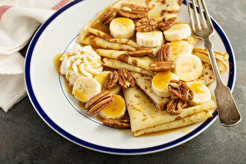 Crepes with bananas and caramel
