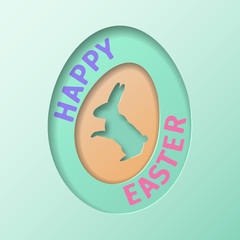 Happy Easter Day Greeting card illustration vector. Rabbit and Easter eggs in composition.