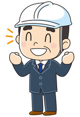 ヘルメットとスーツの男性のガッツポーズ